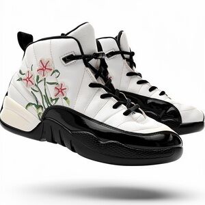 Jordan White and Black Sneakers with Floral Design